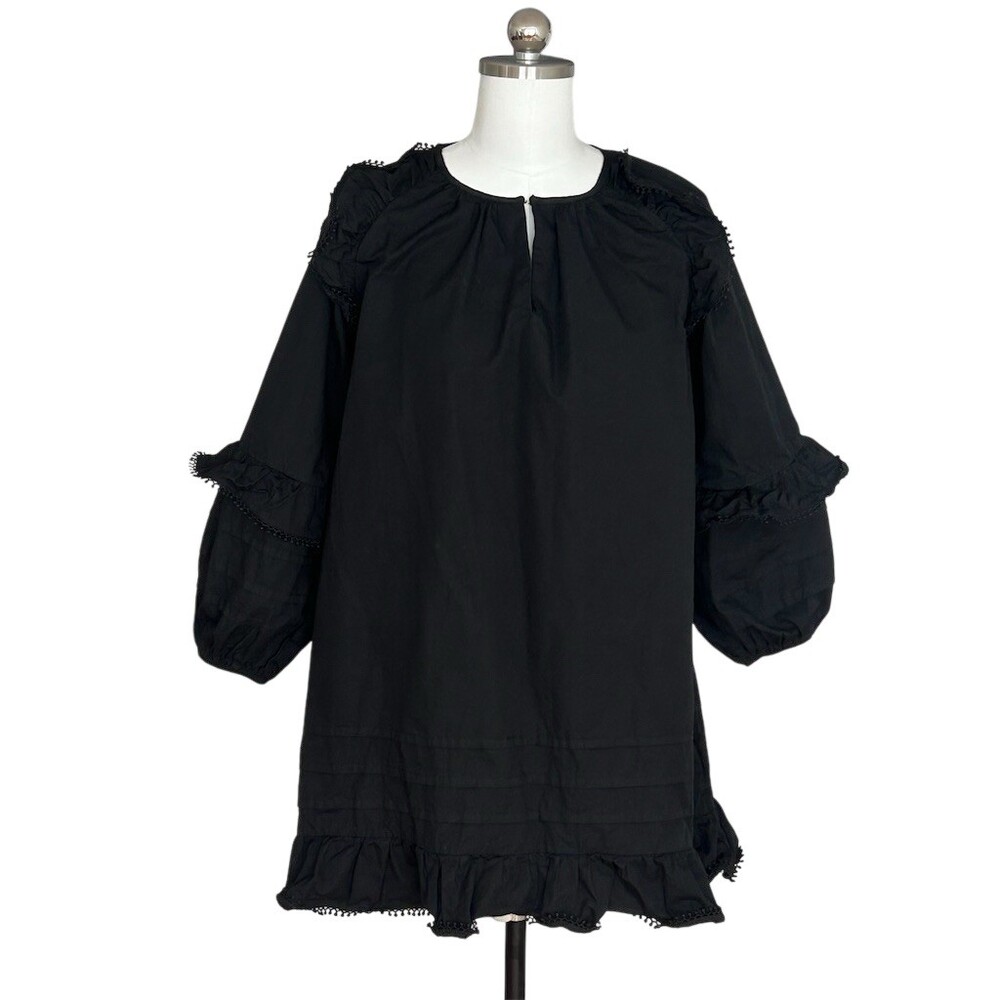 TCEC Dress Womens Size S Black Shift Swing Short Balloon Sleeve Ruffle - Picture 5 of 7